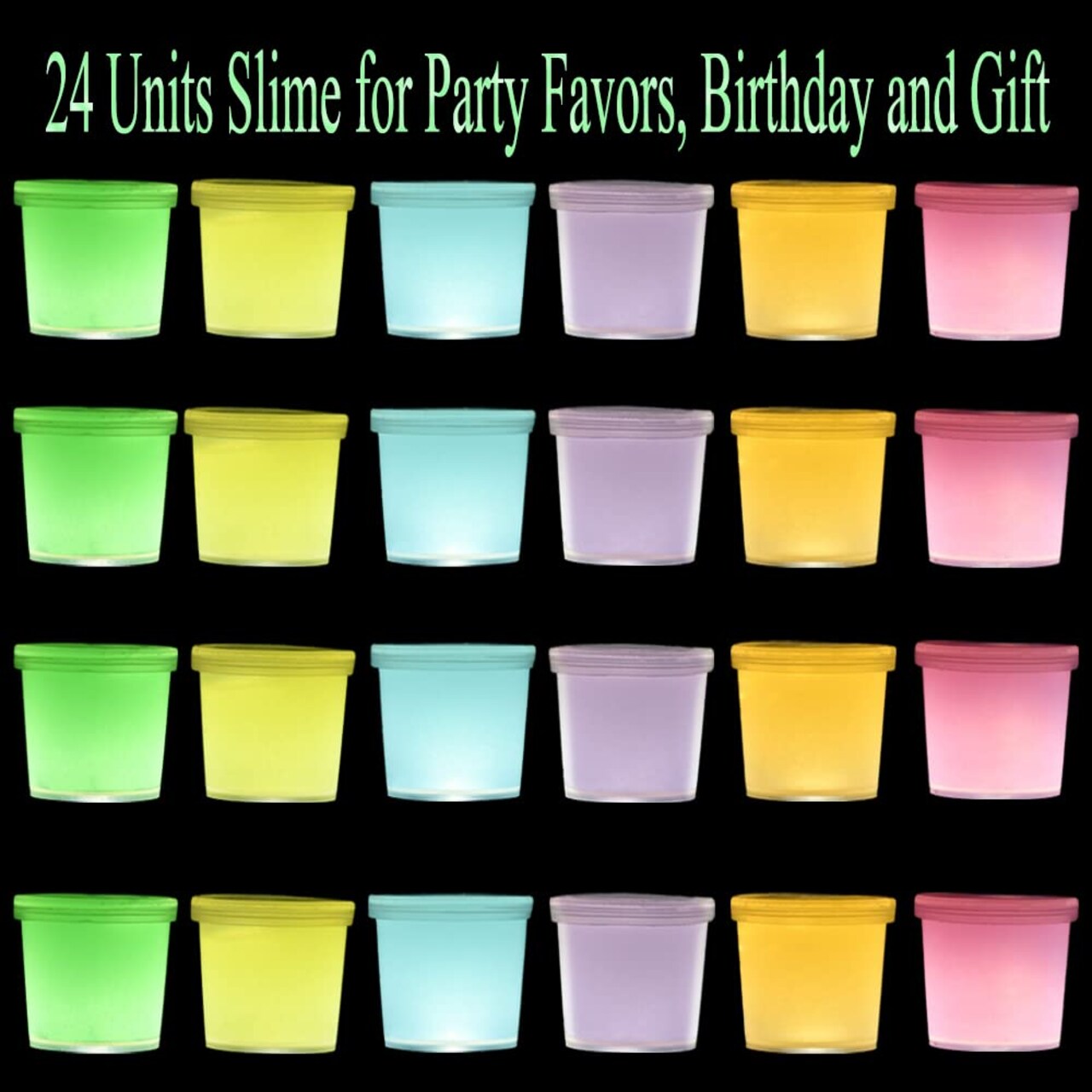 24 Pieces Glow in The Dark Slime, Party Favors Slime, Crystal Galaxy Slime kit with Multi Colors - Blue, Pink, Yellow, Green, Orange and Purple Color, Birthday Gifts for Kids Girl and Boys